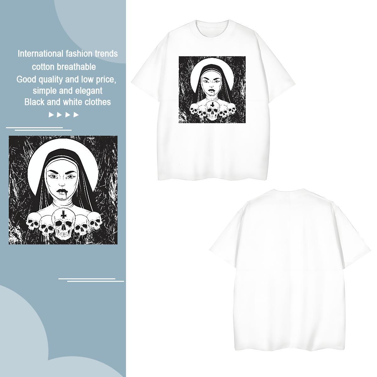 T-Shirts for Men 230g Cotton skull Beach Breathable Short Sleeve Anime Tshirts 2024 DIY Loose Fit Clothes