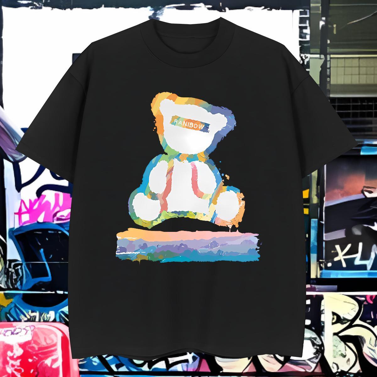 New Designer T Shirts Men 230g 100% Cotton bear Casual Beach Top Tees Breathable Crew Neck Popular Men Tshirts Custom Print Plus Size