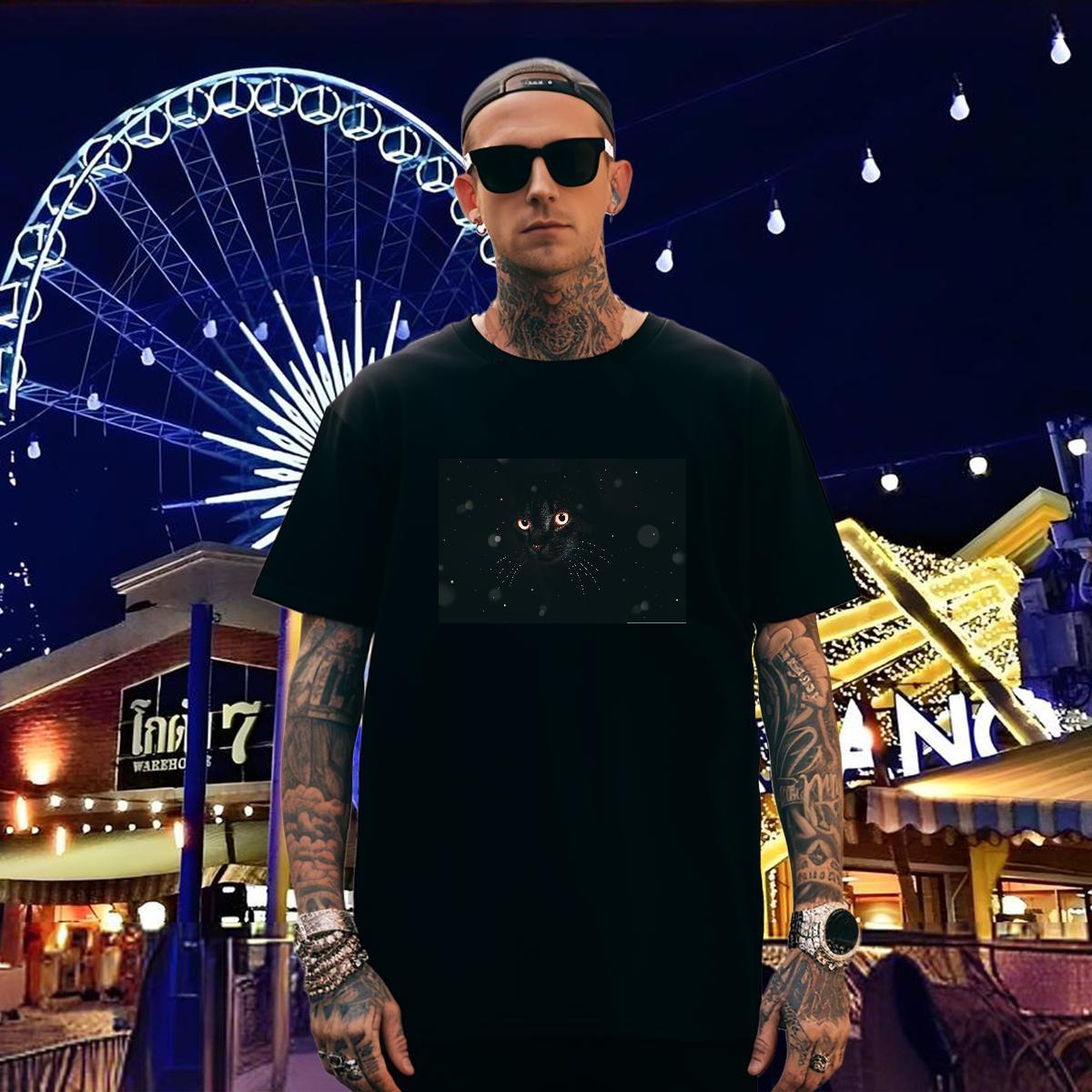 T-Shirts for Men 230g Cotton cat Sport Breathable Short Sleeve DIY Printed Mens Tshirts Fashion Casual Cool Wear