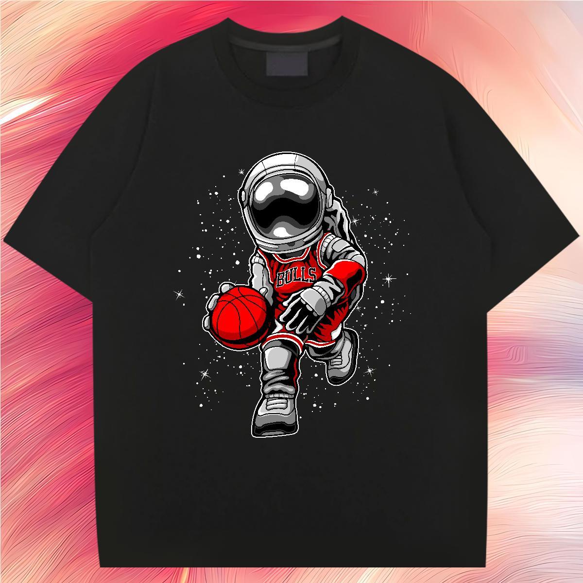 Men T Shirts 230g Pure Cotton cosmonaut Anime Printing Street Short Sleeve O-Neck White Plus Size Tshirts Designer Fashion Classic Tops