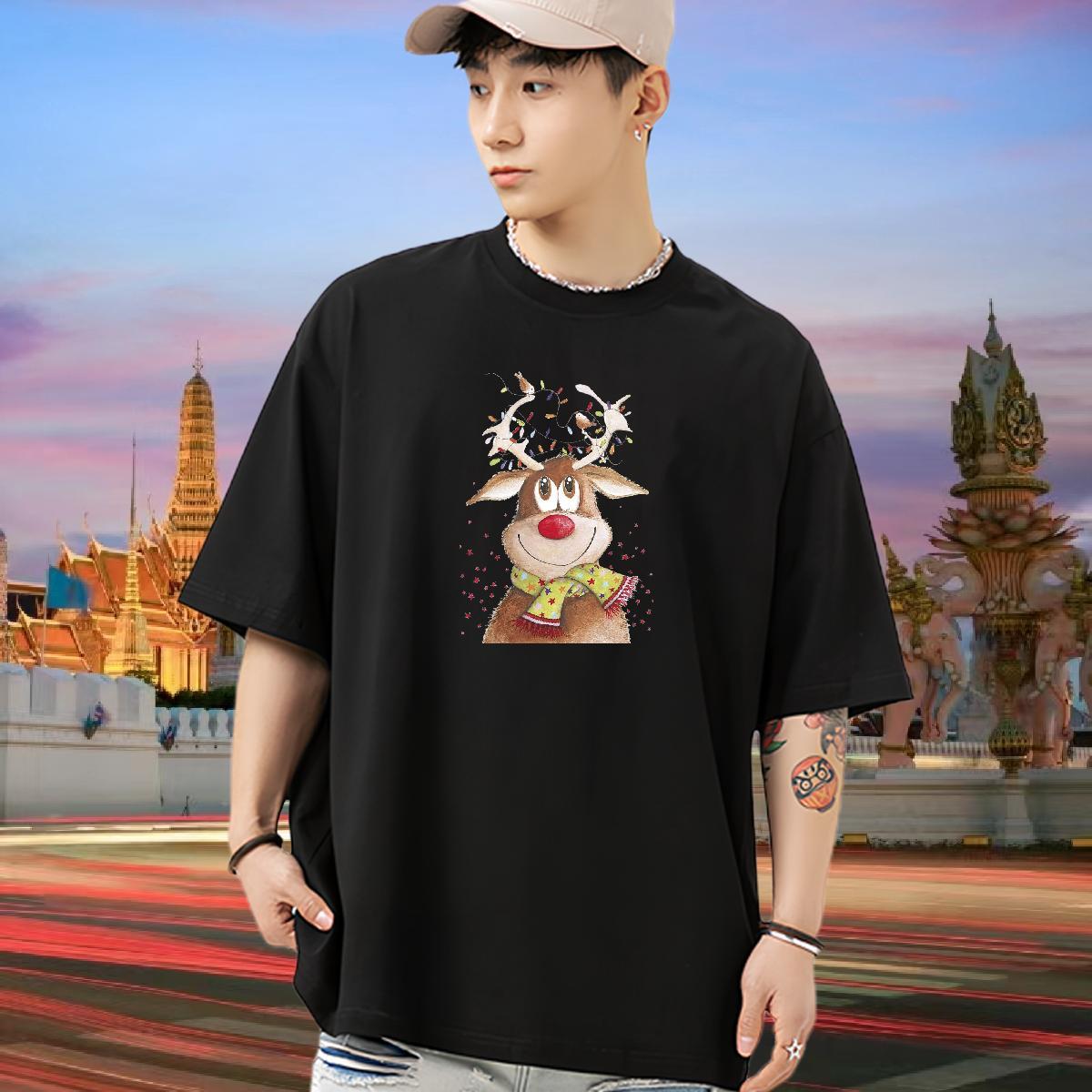 Free Shipping T-Shirts 230g Pure Cotton Christmas Daily Wear Tees Shirts Breathable Short Sleeve Wholesale Men Clothes T-Shirt Graphic