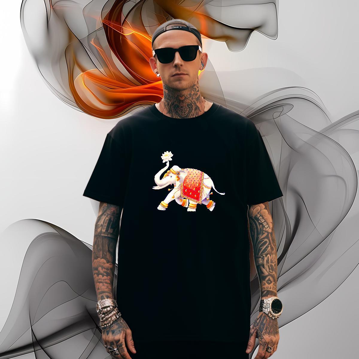 Men T Shirts 230g Pure Cotton elephant Street Crew Neck Cartoon Print Couples T Shirts New Designer Cool Design Tops Tees