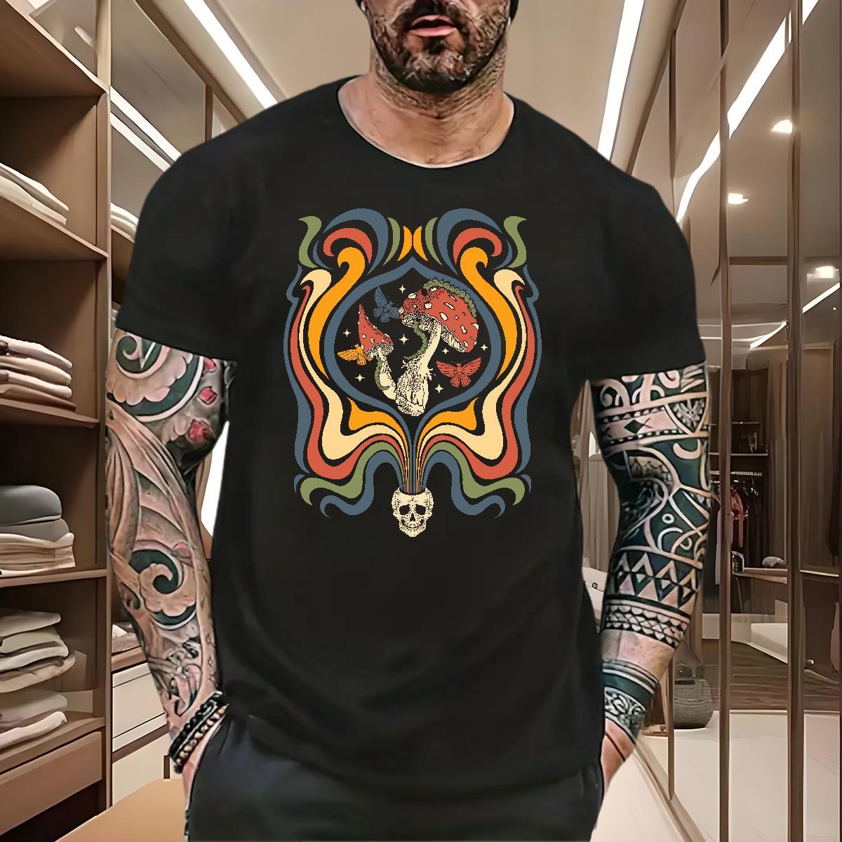 Casual New T-Shirts for Men 100% Cotton 230g mushroom Anime Printing Street Clothings Breathable Crew Neck Designer Men Tops Tees Custom Big Size