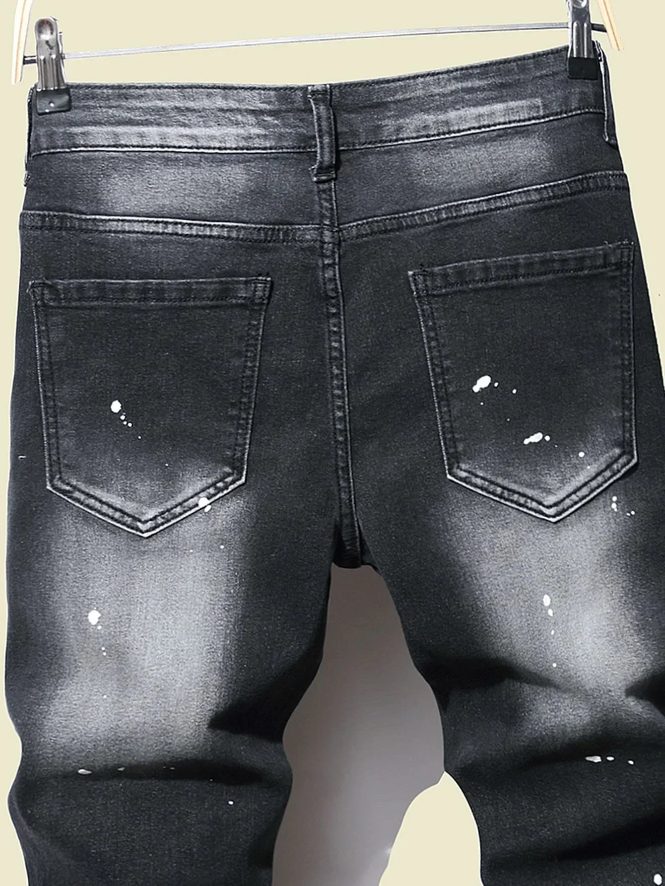 Men Black Skinny Denim Spot Jeans Male Ripped Stretch Fit Slim Trousers Long Pants Streetwear Casual 240806