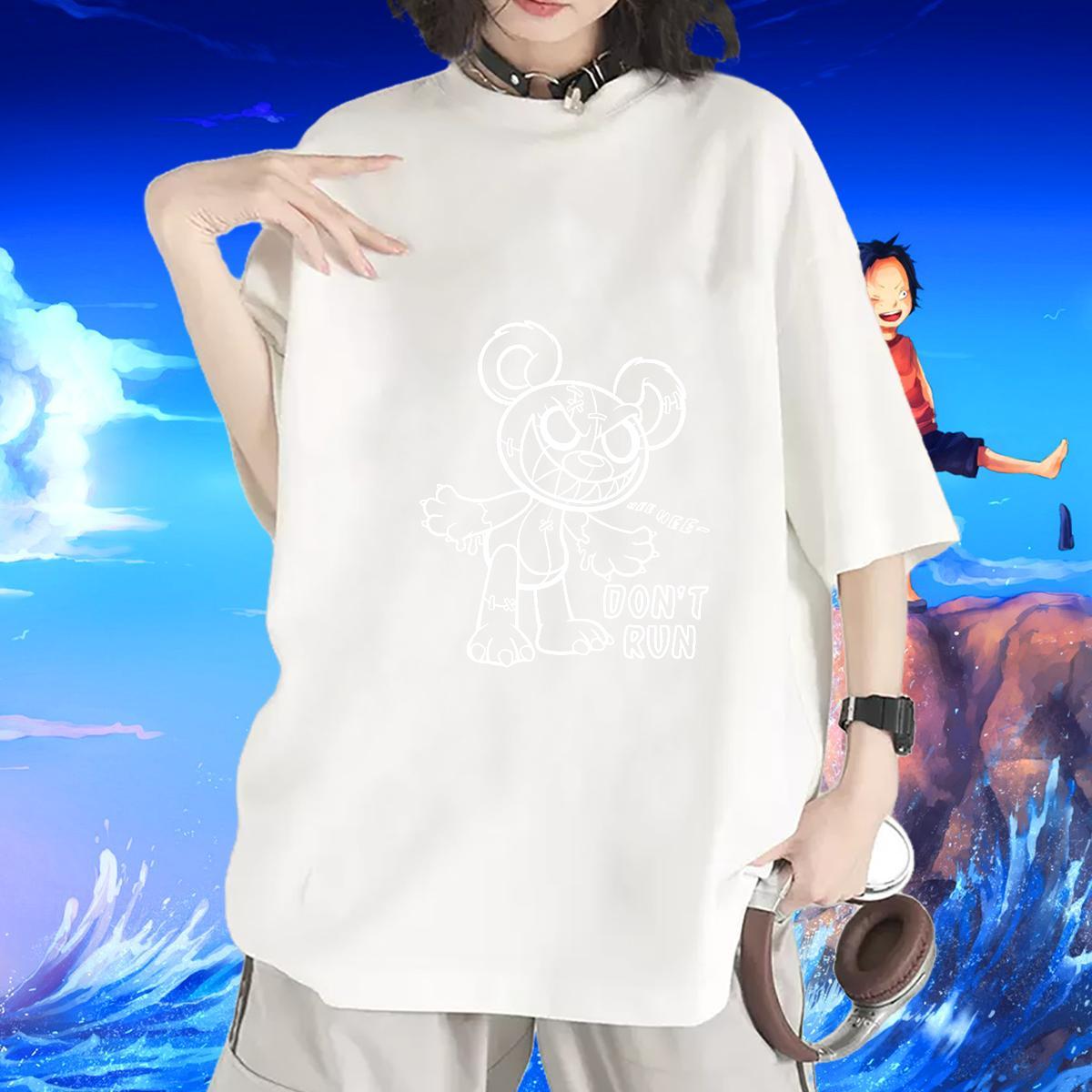 Loose fit T Shirts Women Short sleeve Soft Women Tees Anime Print bear Street Casual 230g Cotton Custom Tops Shirt