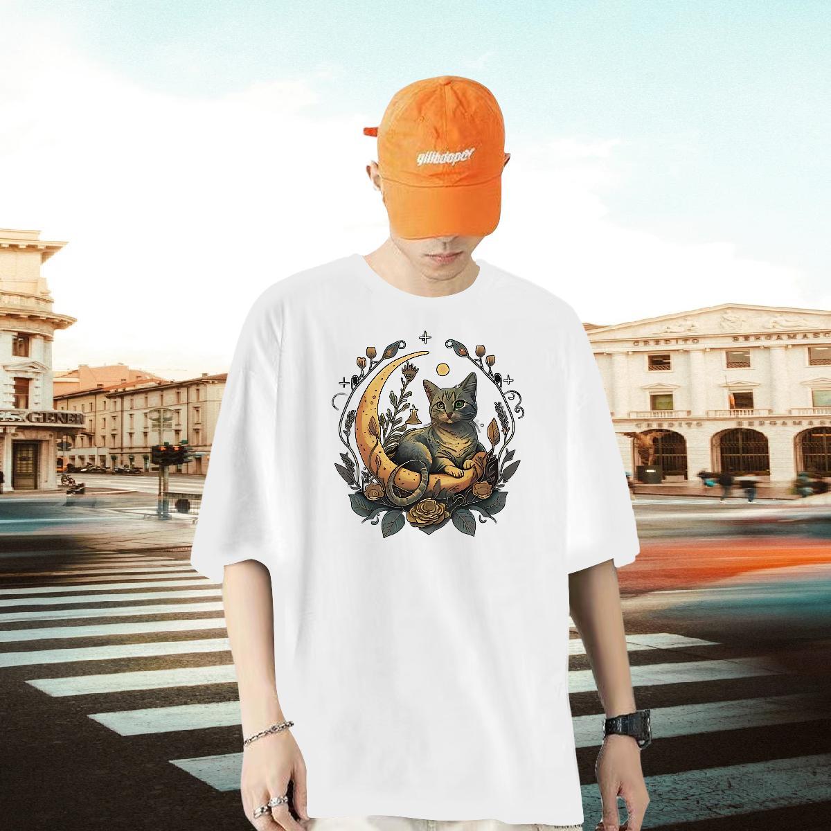 Stylist Men T Shirts 230g 100% Cotton cat Spring Summer Tops Breathable Crew Neck Unisex Tshirts Customized Print