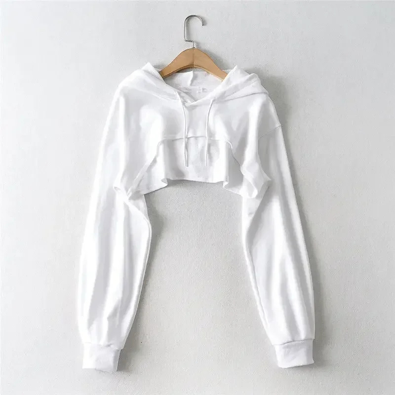 Hoodie Female Hoodie Personality Irregular Crop Ultra Short Style Long Sleeve Top Female Drop Sweatshirt Y2k Clothes 240806