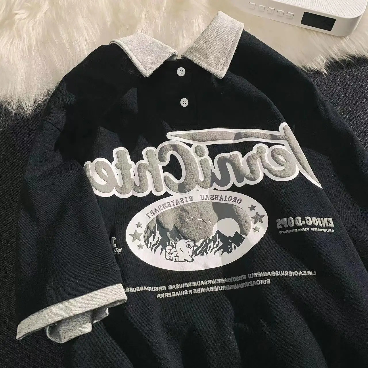 American Men and Women Vintage Letter Printed Polo Shirt Summer Personalized Loose Couple Trend Short Sleeve T-shirt harajuku 240806