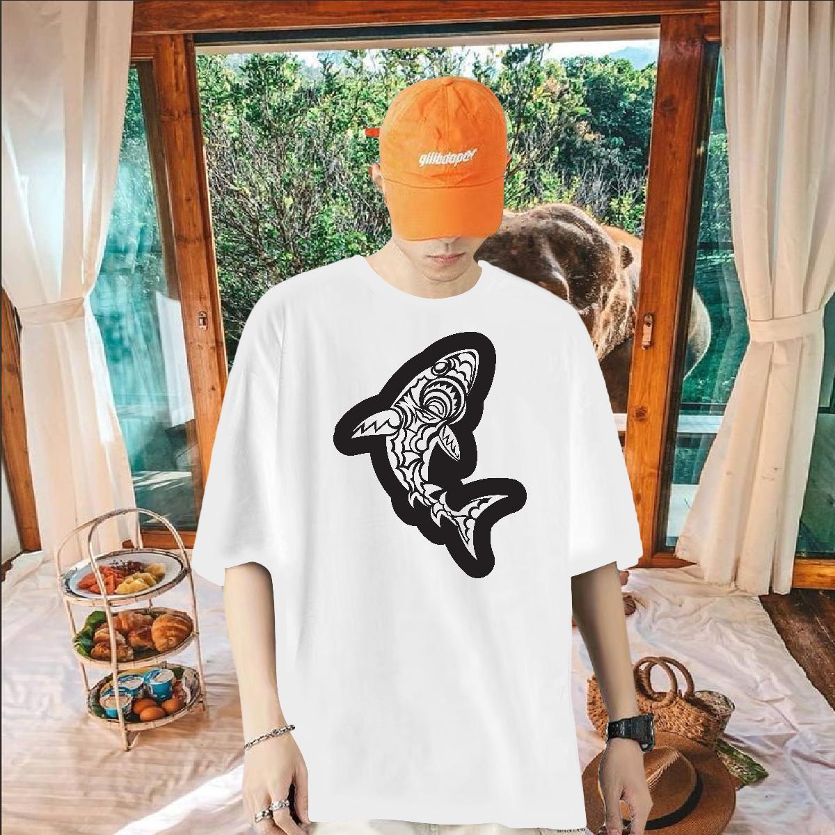 Brand Men T Shirts 230g Cotton fish Summer Casual Tops Shirt Round Neck Short Sleeve Soft Tshirts Asian Size