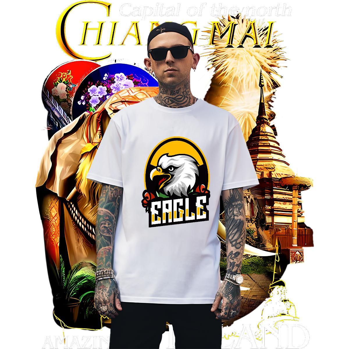 Loose Men Tees 230g 100% Cotton eagle Men T Shirts Hip Hop Crew Neck DIY Printed Fashion Casual Tee Shirt