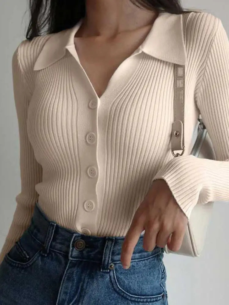 AOSSVIAO womens button sexy V-neck long sleeved round neck knitted cardigan wool sweater womens lapel ultra-thin top 240827