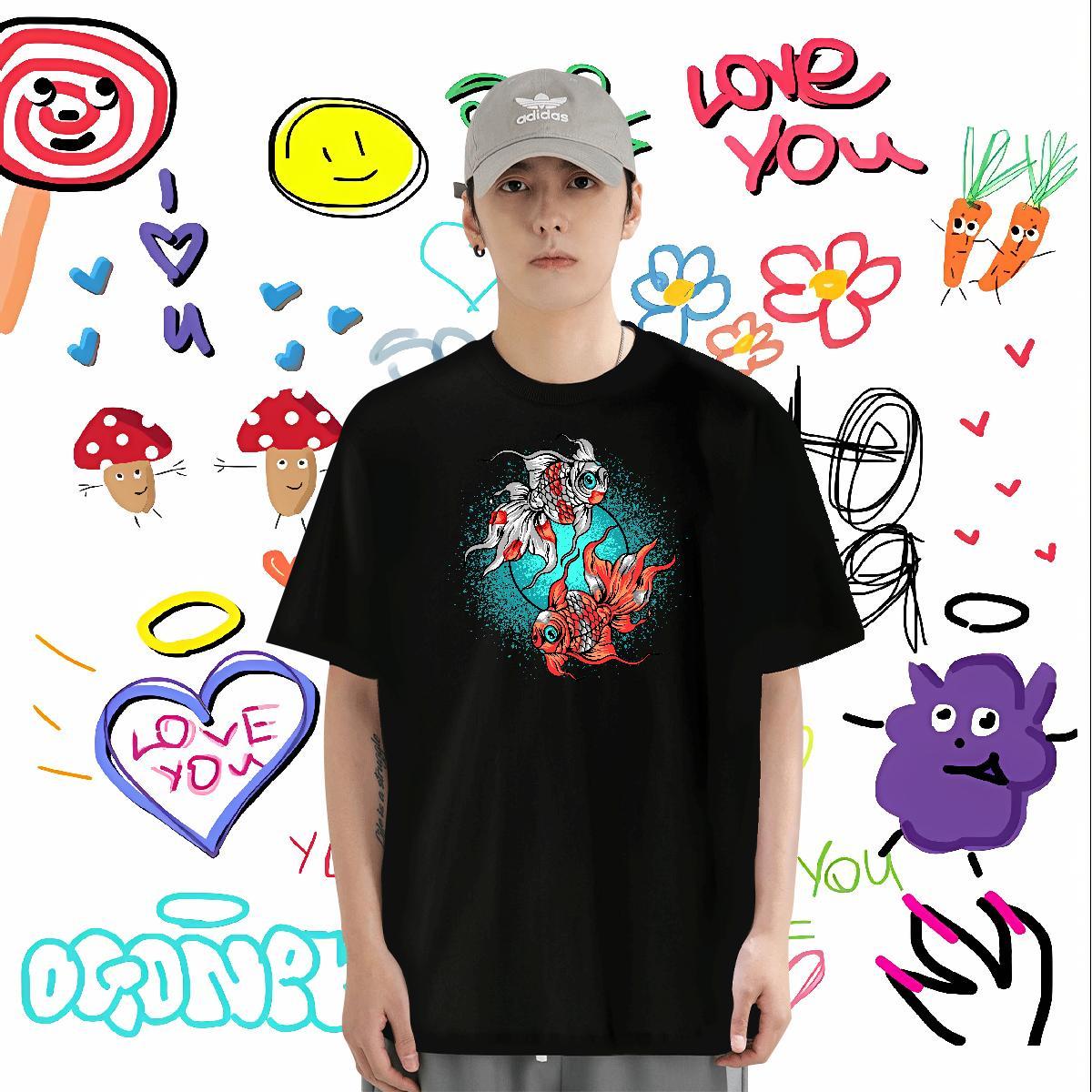 T-Shirts 100% Cotton 230g Street Casual Short Sleeve Soft Cartoon Printing L-4XL Men Tops Tees 2024 Summer Comfortable Tops Shirt