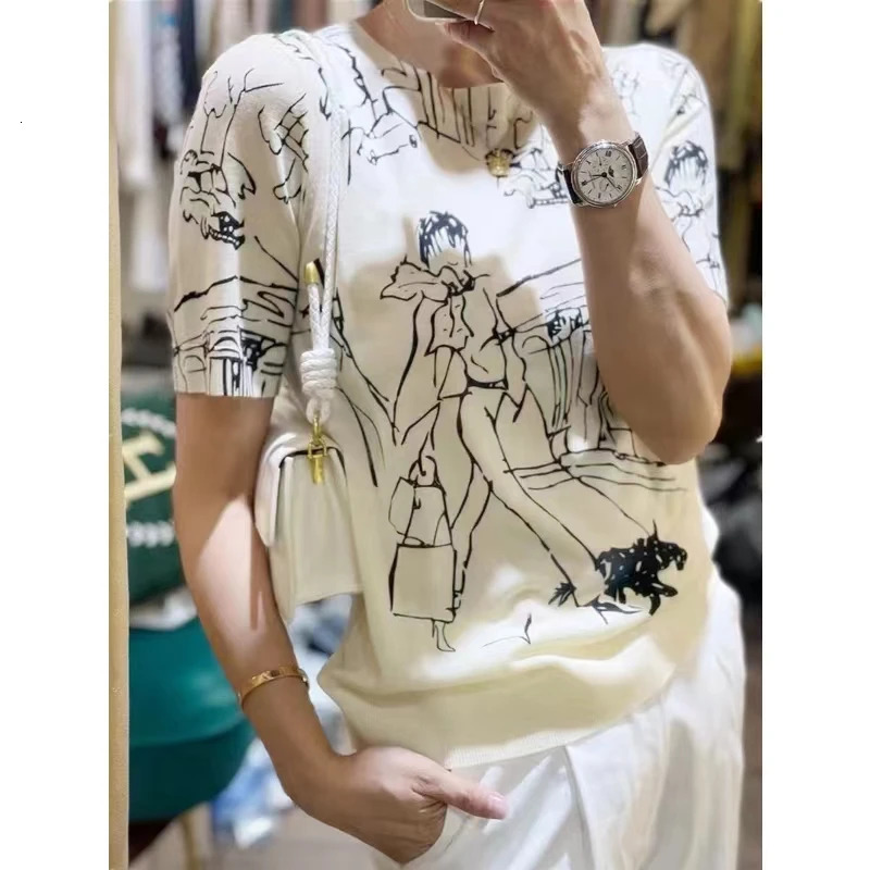 Four Seasons Womens Long-Sleeve Round Neck Stitching Pullover T-Shirt Sweater Casual Top Korean Version Wool Short-Sleeve 240806