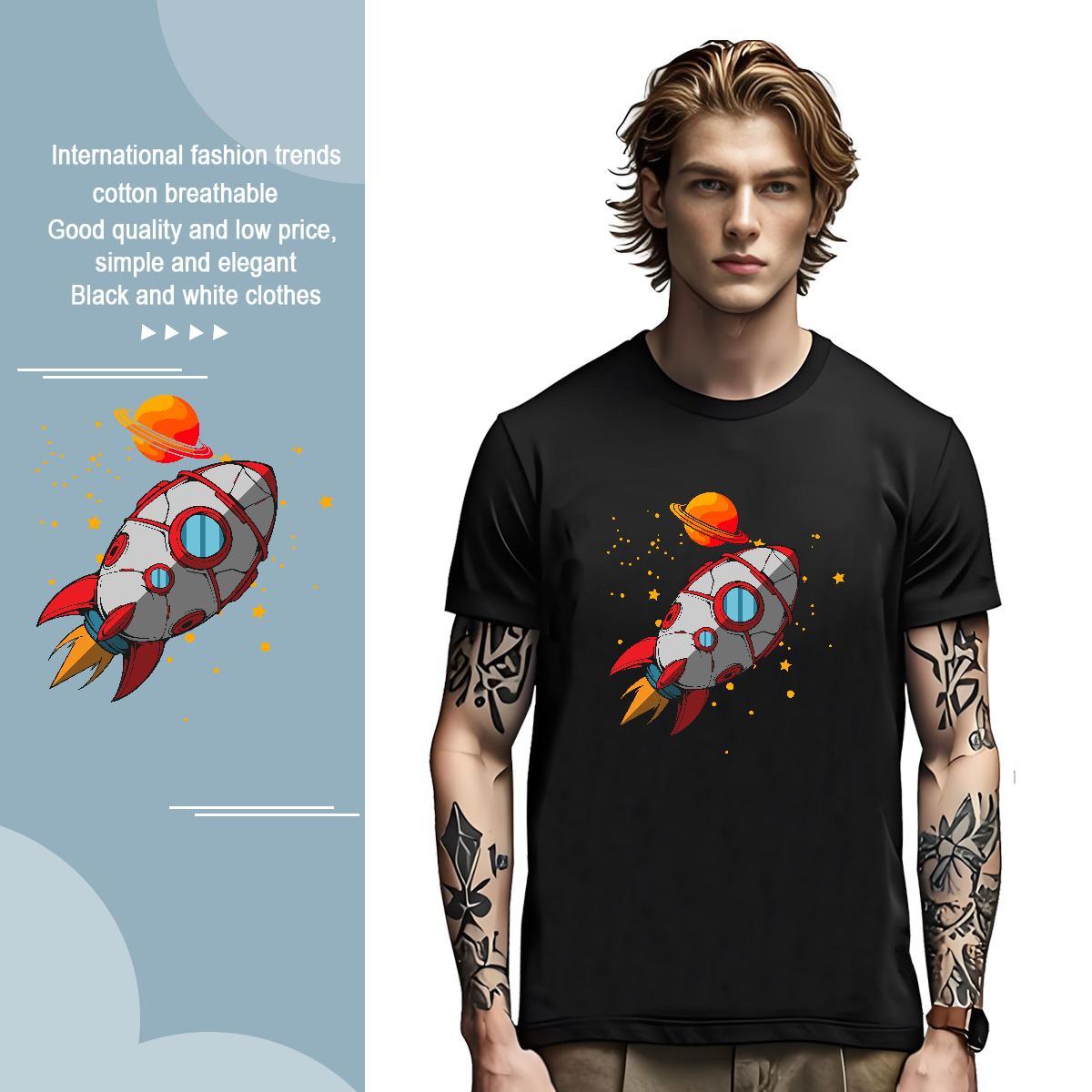 T-Shirts for Men 230g Cotton spaceship Sports Casual Short Sleeve O-Neck Graphic Men Clothes T-Shirt Custom Unisex Tees