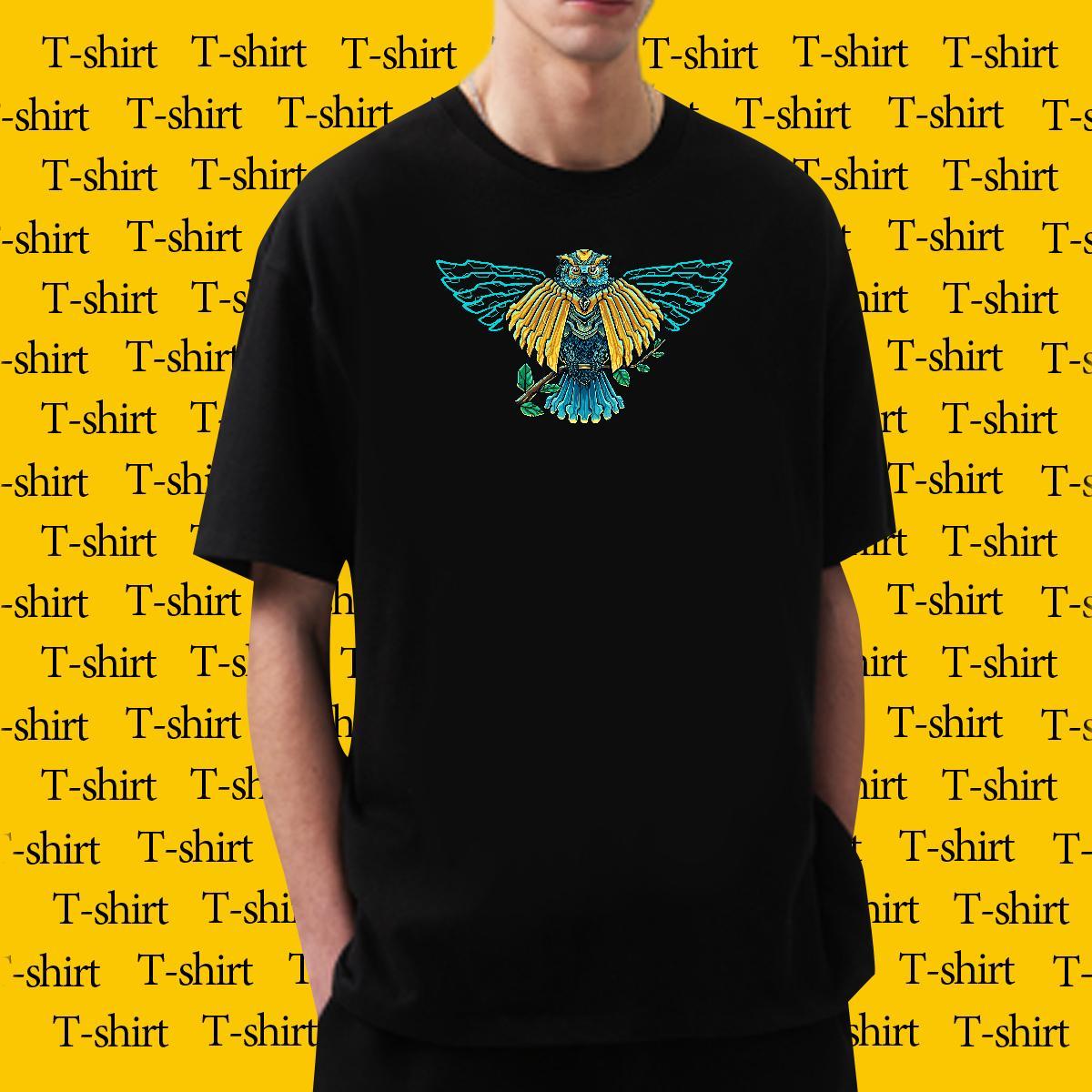 Mens T Shirts 230g Cotton eagle Home Outdoor Short Sleeve O-Neck Black White Mens Tshirts Free Shipping Soft Wear