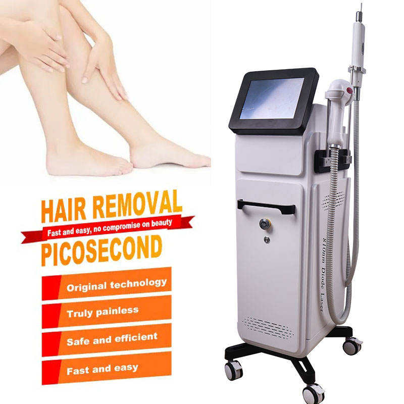 Multi-functional 2 in 1 Nd Yag Laser Tattoo Removal Diode Laser Hair Removal Machine Picosecond Skin Rejuvenation Whiten Acne Treatment 3 Wavelength