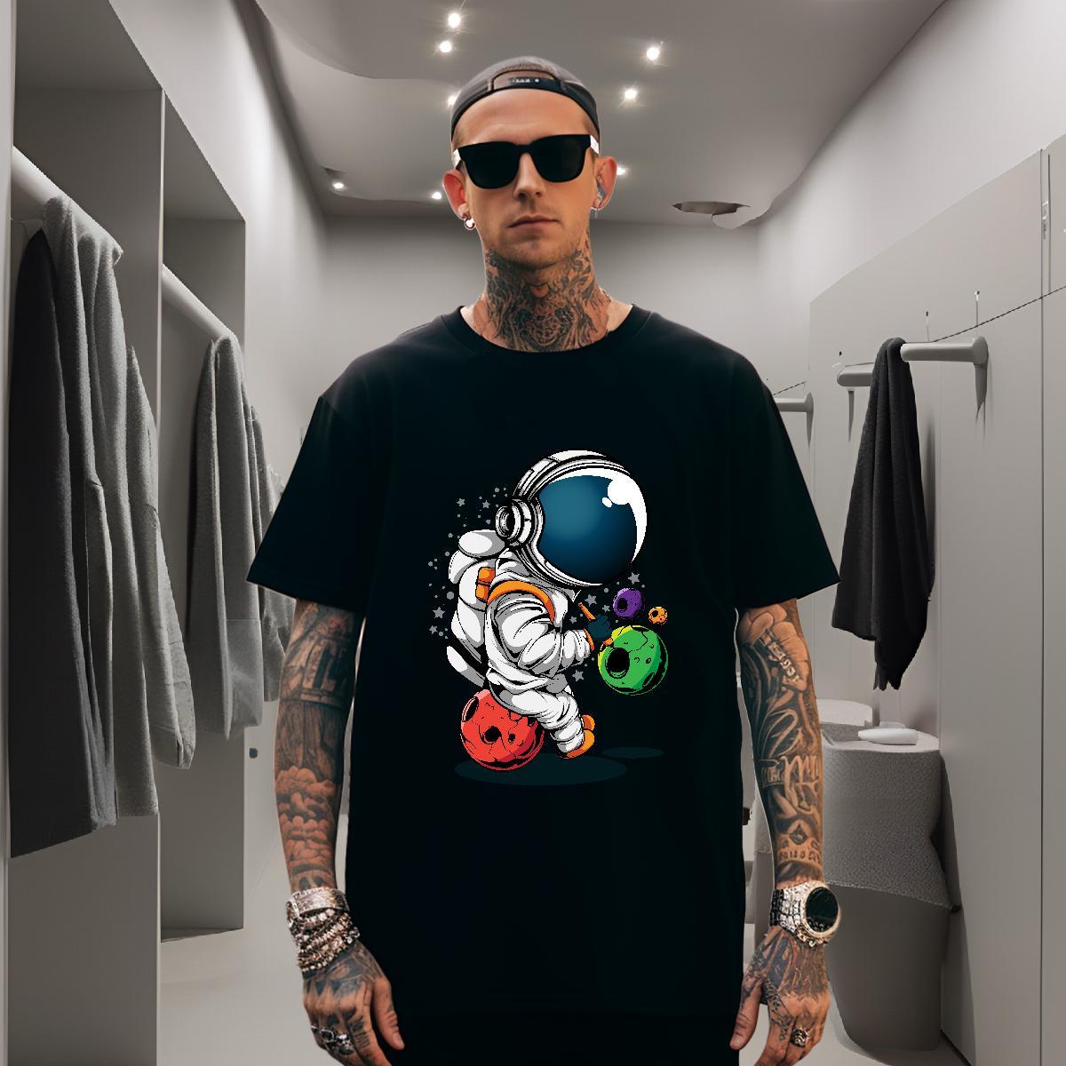 T Shirt For Man 100% Cotton 230g universe Casual Daily Wear Short Sleeve Soft Cartoon Print Men Tees DIY Unisex Clothings