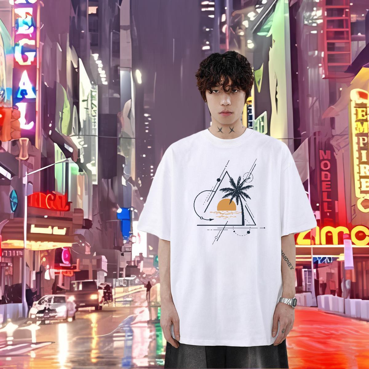 2024 Man T Shirts 230g Cotton tree Casual Tees Shirts Round Neck Short Sleeve Unisex Couples T Shirts DIY Logo Oversized