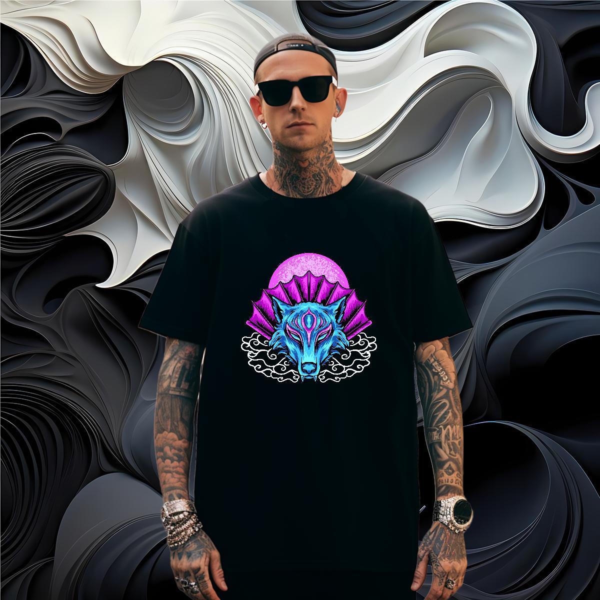 T shirt 230g Cotton wolf Sports Casual Crew Neck Graphic Men Tshirts New Arrival Unisex Tops