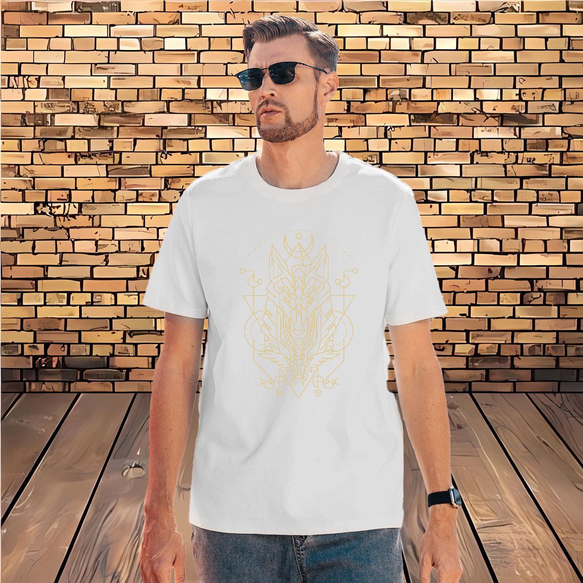 Men T Shirts 230g 100% Cotton Geometric line Summer Casual Short Sleeve O-Neck Skull Men Tees Fashion Loose Polos