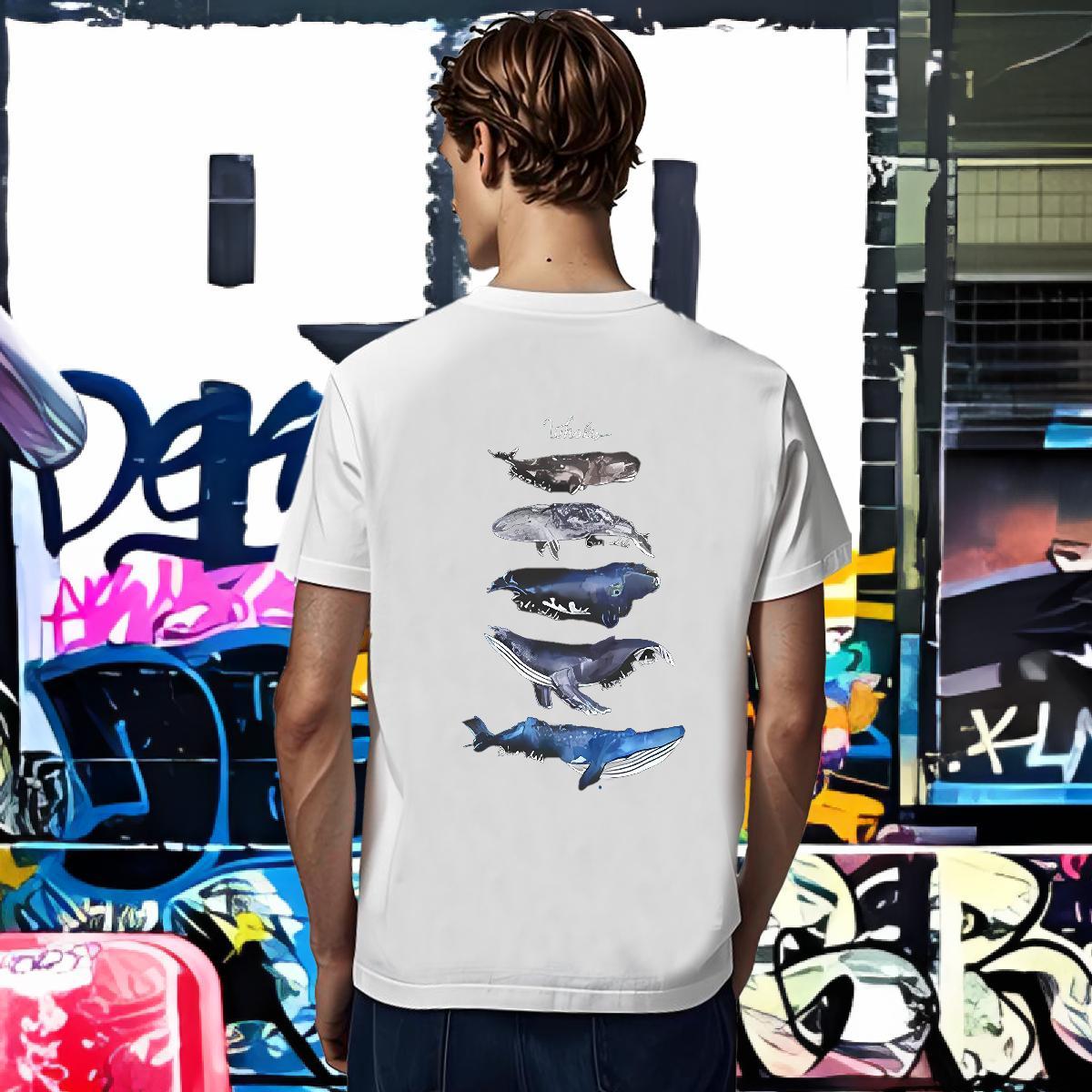 Classic T-Shirts for Men 230g 100% Cotton whale Street Wear Tshirts Breathable Crew Neck Cool Mens Tshirts Customized Print