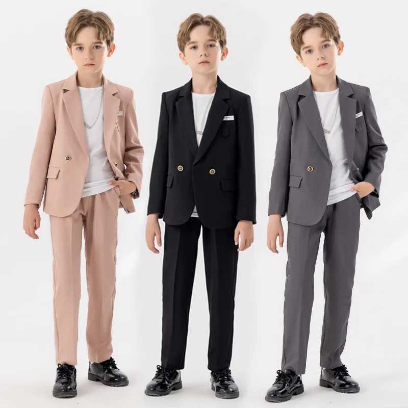 Suits Childrens Solid Color Suits Set Autumn Winter British Fashionable Boys Event Host Performance Party Costume Kids Blazer Pants