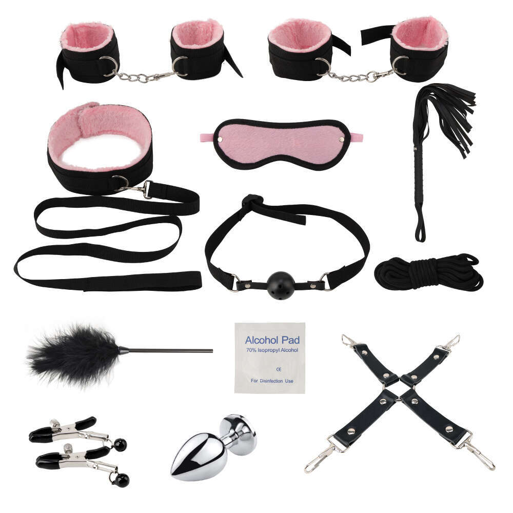Amazon Hot sell 12pcs Sexy Slave Leather SM Toys Bed Fetish Handcuffs Bondage Restraint Kit for Adult sex