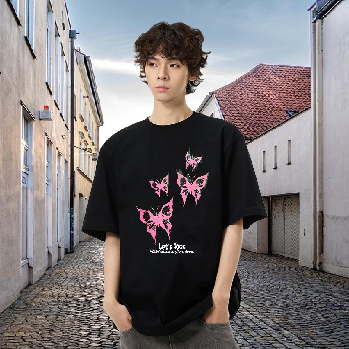 DIY T Shirts Men 100% Cotton 230g Butterfly Summer Casual Tshirts Breathable Short Sleeve TOP Quality Men Tees White Plus Size