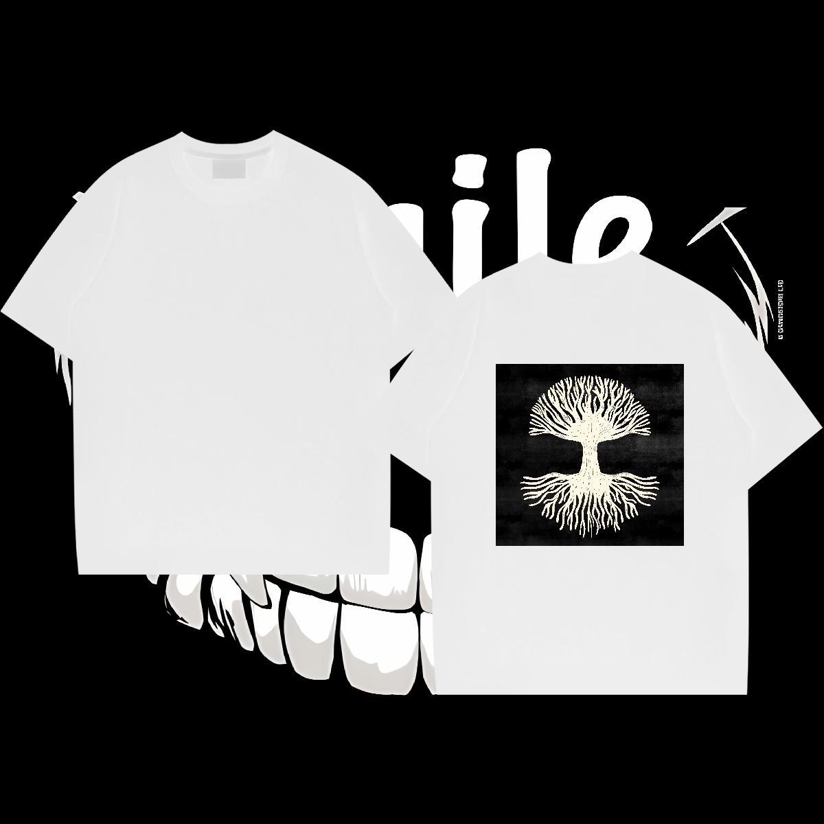 Classic Casual T Shirts Men 230g 100% Cotton tree Anime Printing Street Clothes Breathable Short Sleeve Cool Men Tops Tees White Plus Size