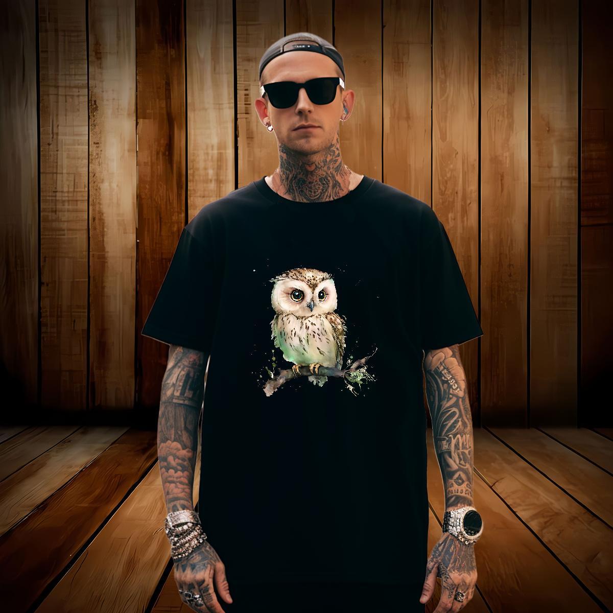 Man T Shirts 100% Cotton 230g Owl Home Outdoor Pure Cotton Oversized Couples T Shirts Free Shipping Loose Fit Tops Tees