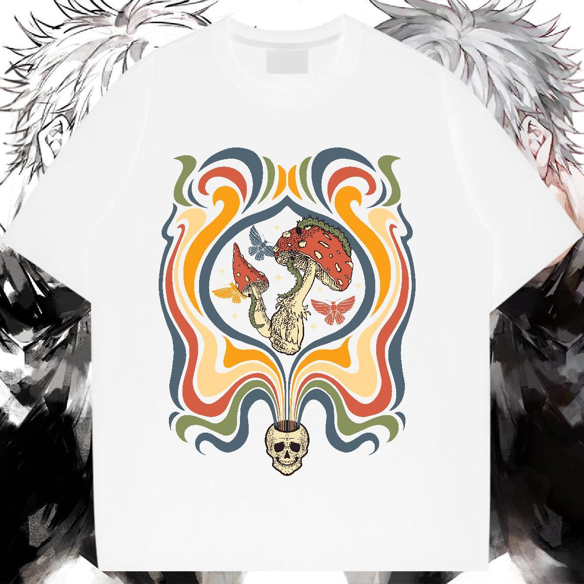 Unisex Women T Shirts Crew Neck Breathable Couples T Shirts Anime mushroom Daily Outfit 230g 100% Cotton DIY Tops Shirt