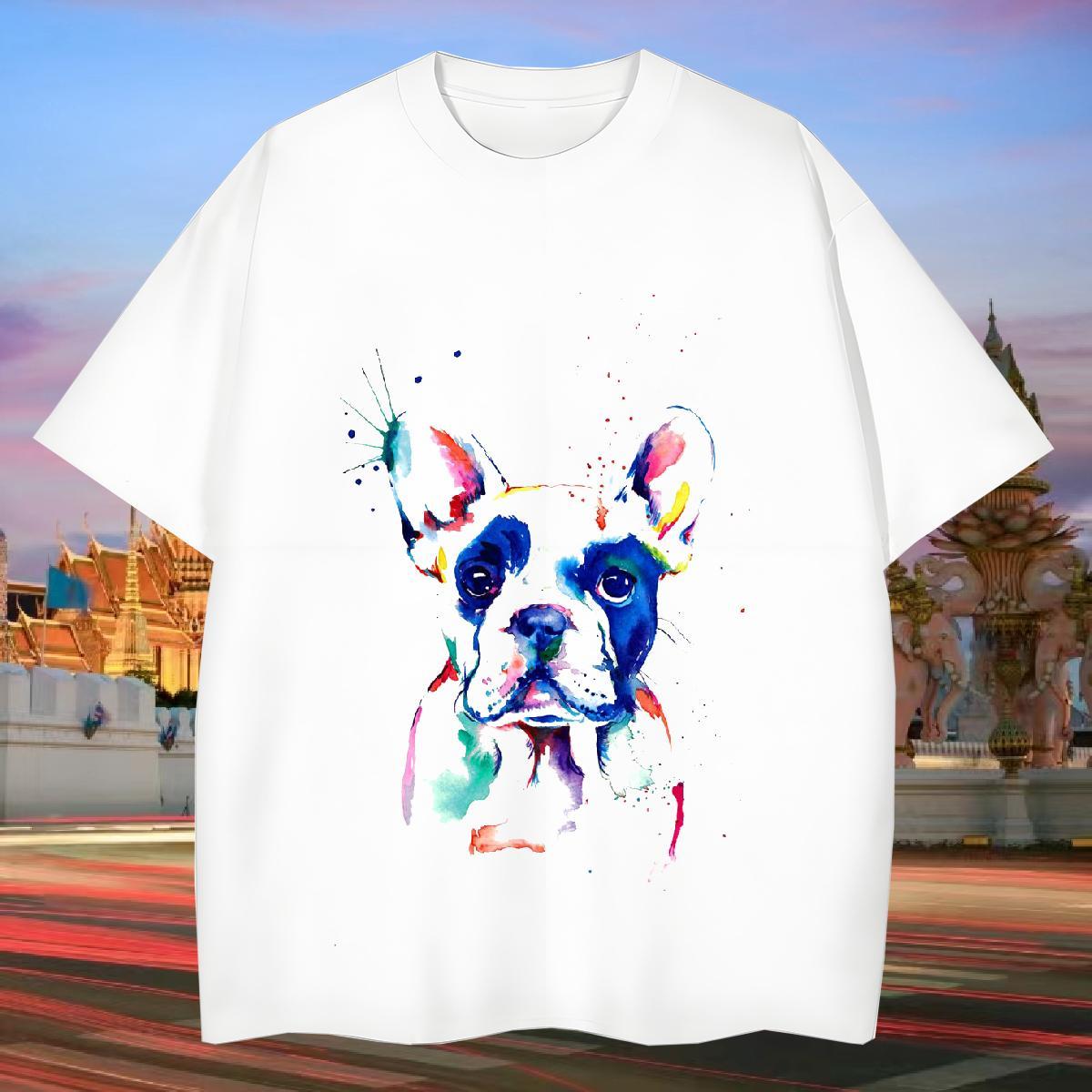 Man T Shirts 100% Cotton 230g coloful dog Summer Casual O Neck Short Sleeves Custom Print Oversized Mens Tshirts 2024 Designer Free Shipping Tops Shir