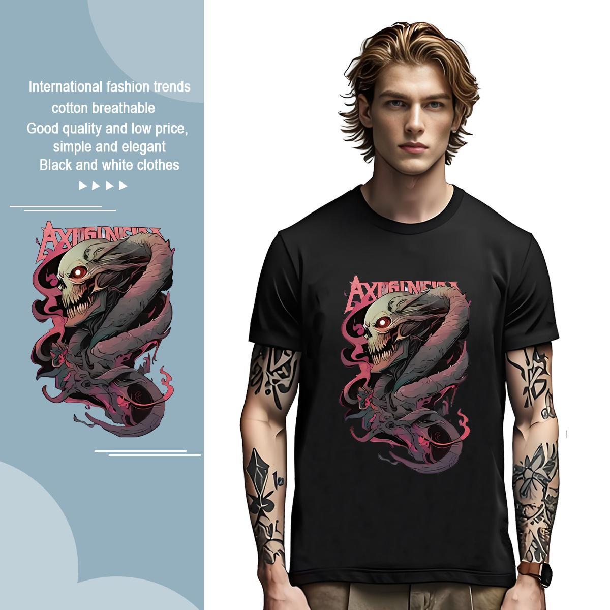 Classic Men Tshirts 100% Cotton 230g snake Man T Shirts Sport Breathable Short Sleeve Oversized 3XL 4XL 2024 New Wear