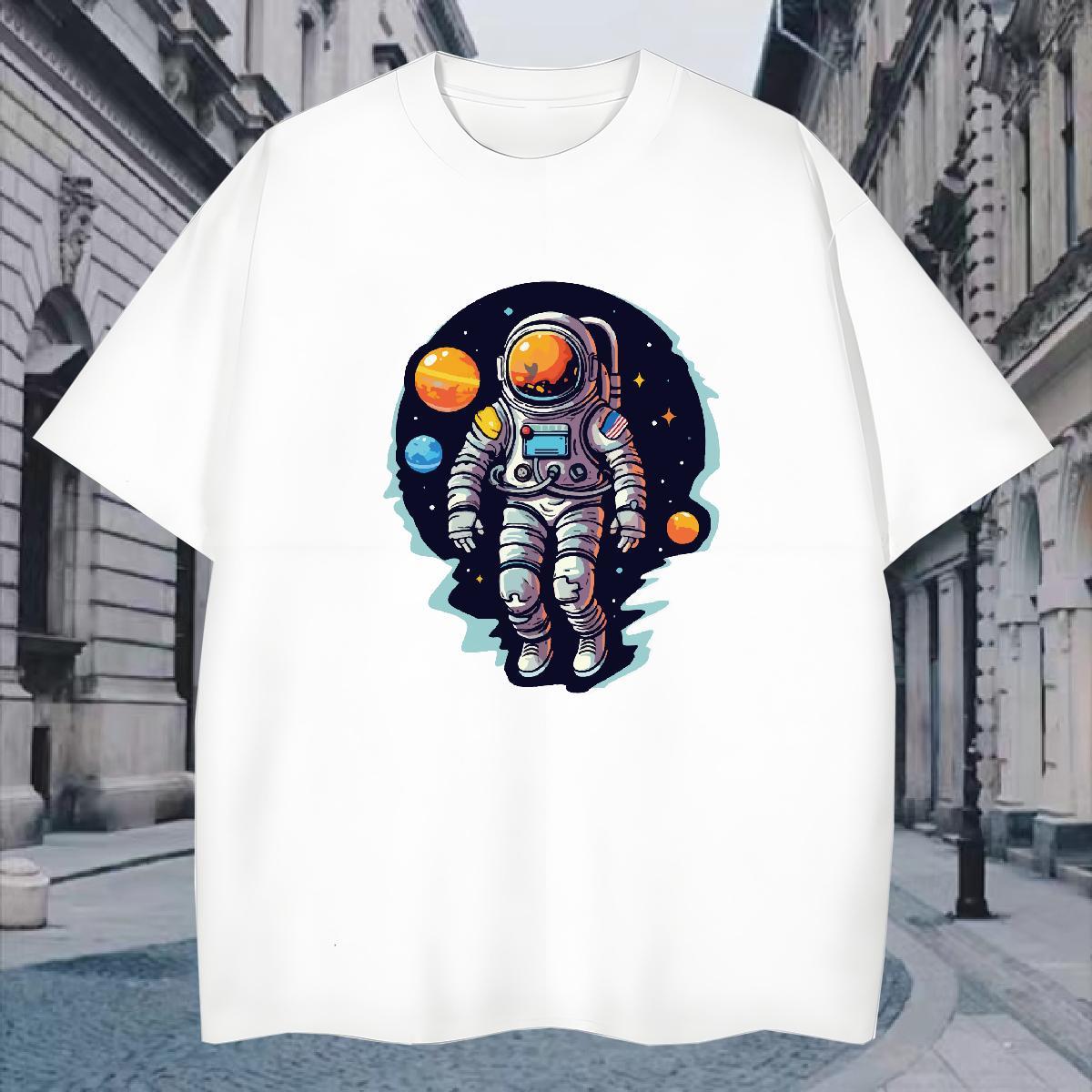 T Shirts Men 100% Cotton 230g cosmonaut Home Outdoor Breathable Short Sleeve Asian Size Men Tshirts Brand Wholesale Tees Shirts