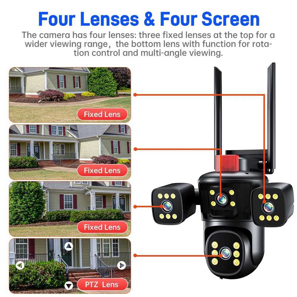 DIFANG 4 Screen CCTV Outdoor WIFI Security Camera Night Vision Two-Way audio outside waterproof 8MP 360 wireless IP CameraM240806
