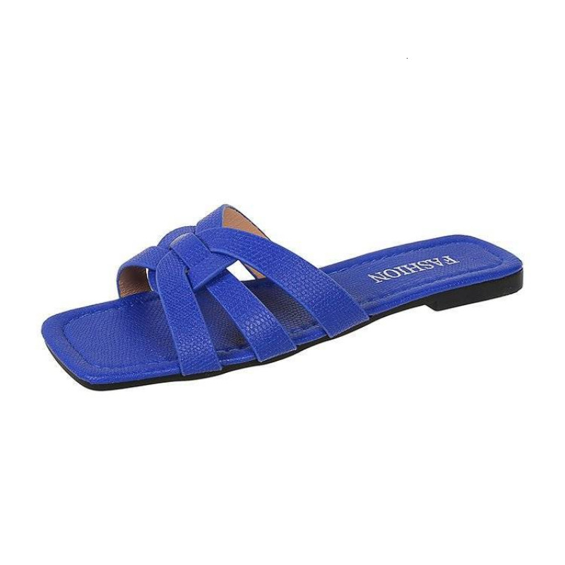 Retro Roman Summer Women Slippers Woven Design Flat Heels Squared Toe Soft Bottom Flip Flops Beach Ladies Slides Plus Size