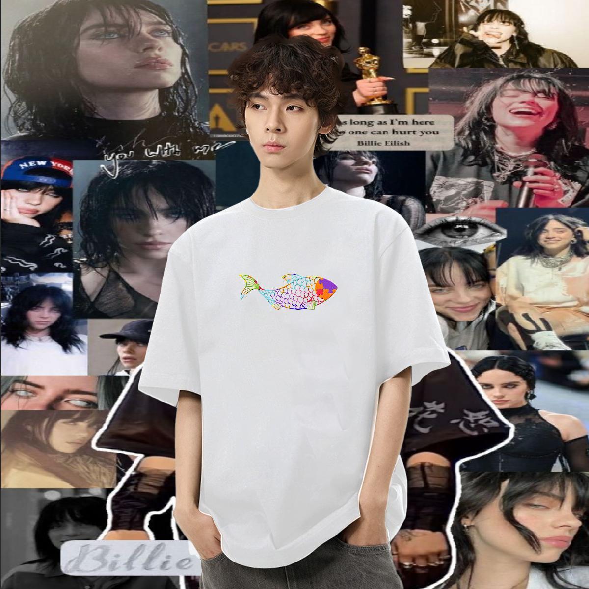 Customized T-Shirts for Men 100% Cotton 230g fish Beach Tops Shirt Short Sleeve O-Neck Brand Tshirt for Man Woman Custom Printed