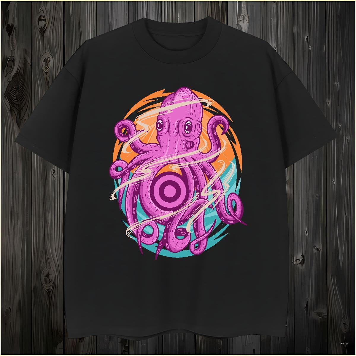 Casual New T Shirts Men 230g 100% Cotton octopus Sport Tees Short Sleeve Soft Designer Mens Tshirts Custom Printed