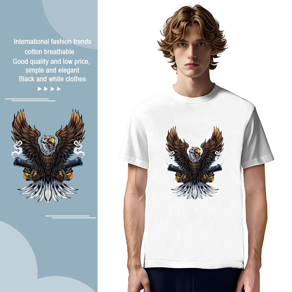 Mens T Shirts 230g Pure Cotton eagle Home Outdoor Breathable Short Sleeve Asian Size Men Tops Tees Stylist High Quality Polos