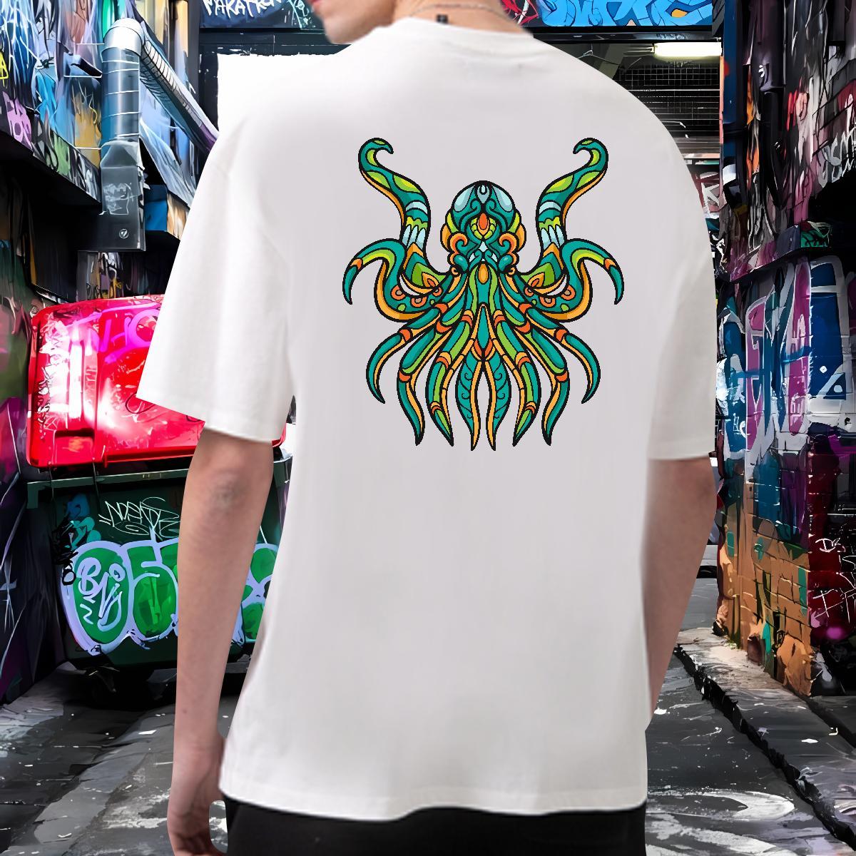 New Arrival T-Shirts 230g Pure Cotton octopus Sports Casual Tee Shirt Breathable Crew Neck Loose Fit Men Tops Tees Plus Size Cartoon