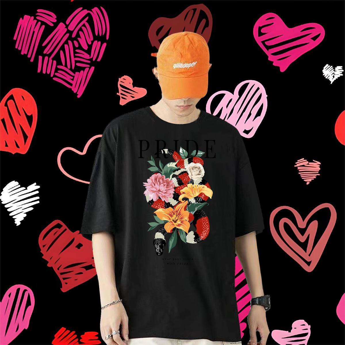 New Designer Men T Shirts 230g Cotton snake Sports Casual Tee Shirt Breathable Crew Neck High Quality Men Clothes T-Shirt Anime Print