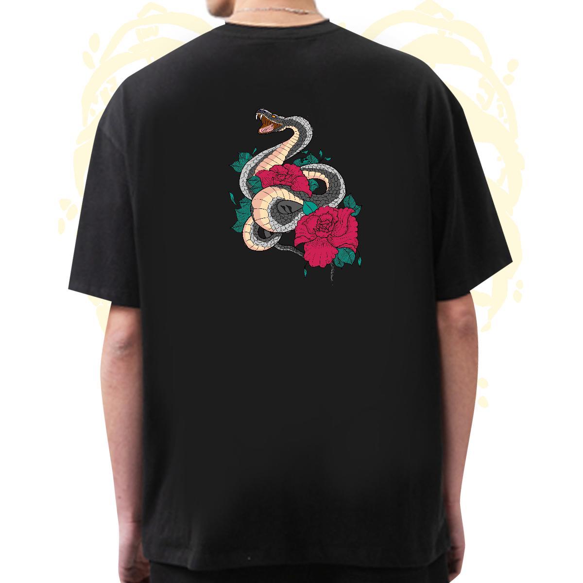 Classic Tshirts 230g Pure Cotton snake Man T Shirts High Street Hip Hop O Neck Short Sleeves DIY Logo Oversized Fashion Wear