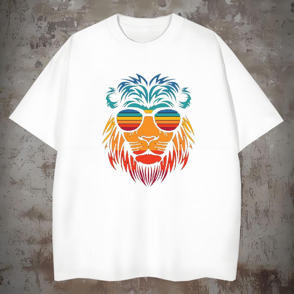 Mens T Shirts 230g 100% Cotton lion Street Breathable Soft Oversized 4XL Tshirts 2024 New Wholesale Clothings