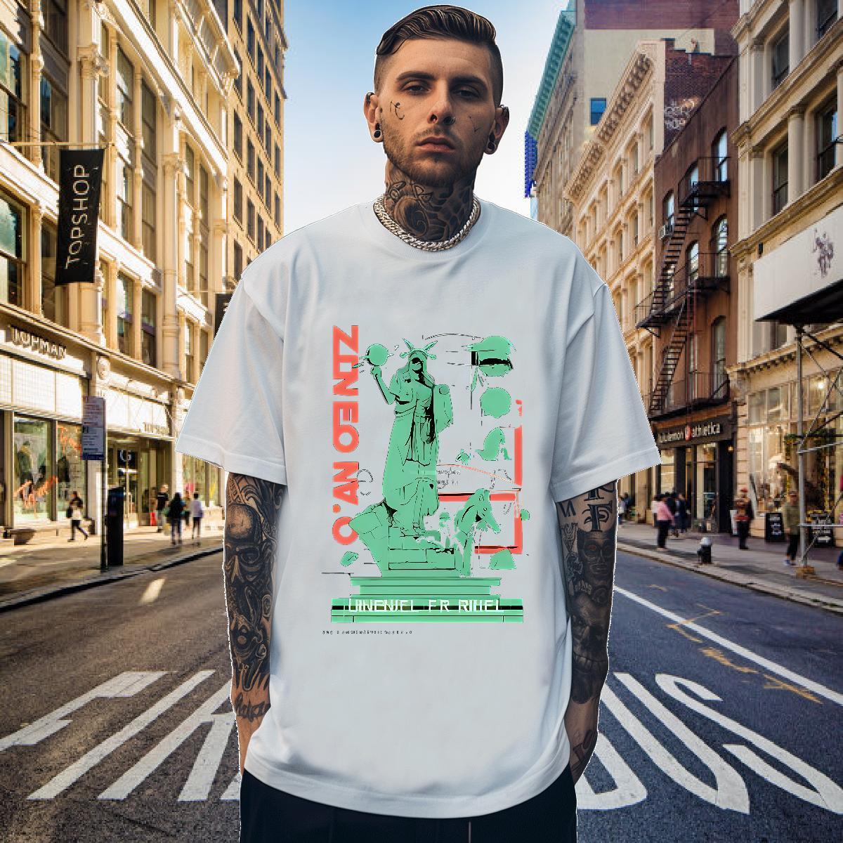 T Shirt For Man 230g 100% Cotton the Statue of Liberty Hip Hop Breathable Short Sleeve Skull Tshirts Free Shipping Brand Top Tees