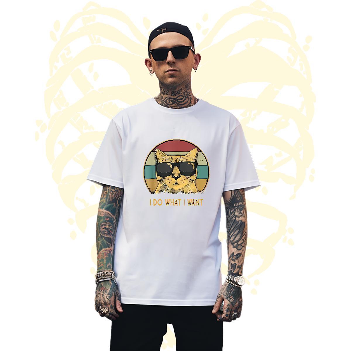 Soft Men Tshirts 230g 100% Cotton cat Mens T Shirts Daily Outfit Breathable DIY Printed 2024 New Top Tees