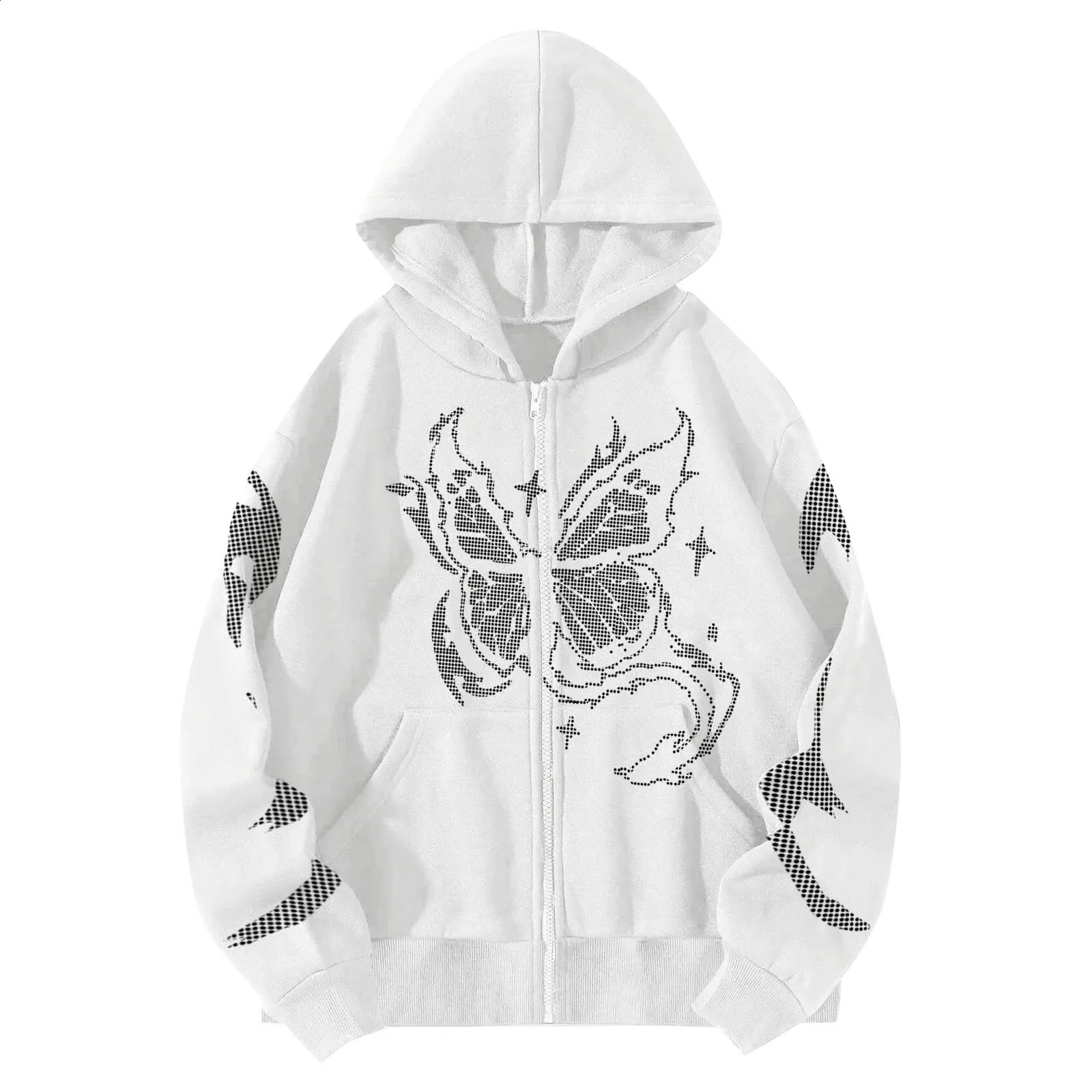 Y2k Women Gothic Black Zip Up Oversize Harajuku Hooded Sweatshirts Stitch Loose Lovers Wear Hoodie Autumn Winter 240806