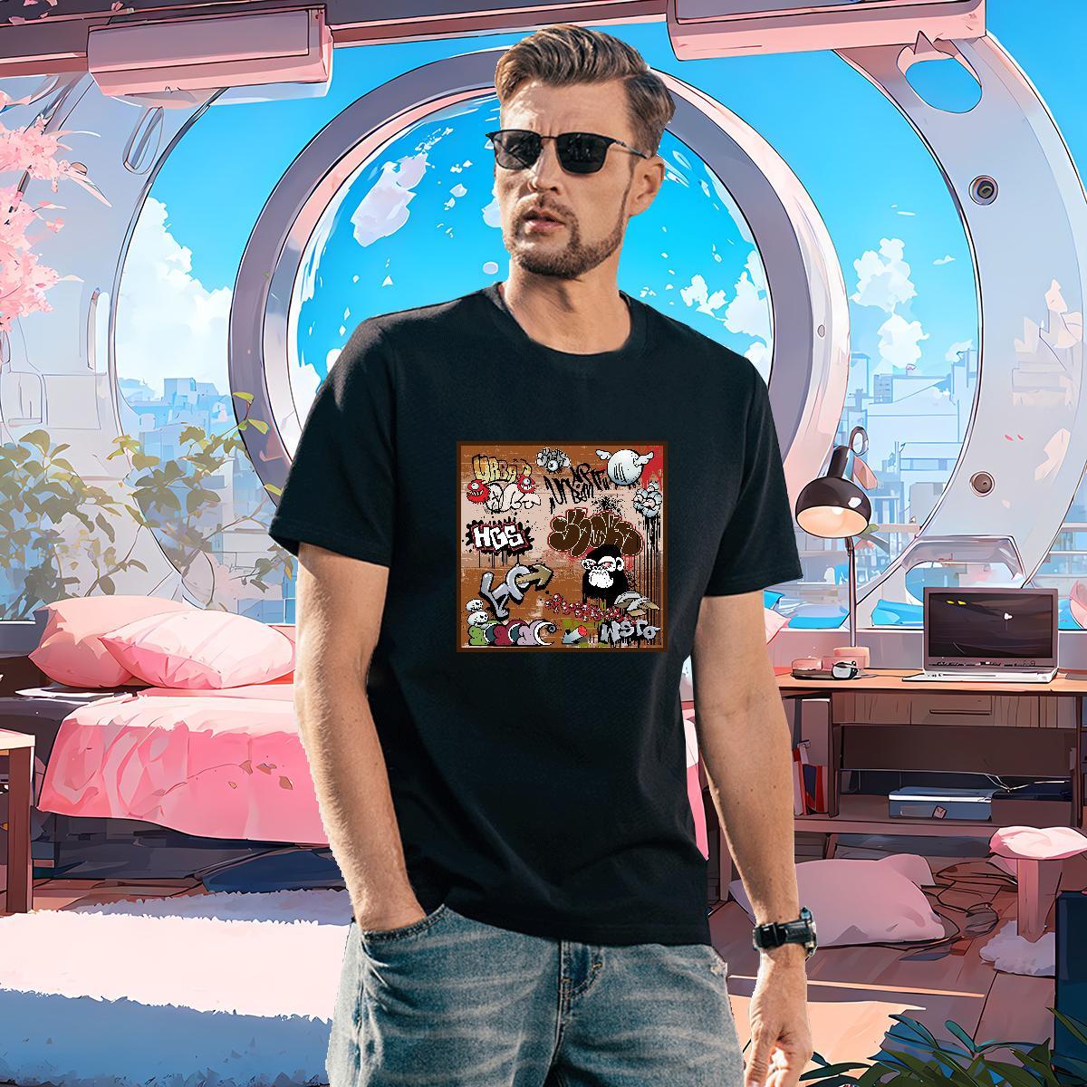 Mens T Shirts 230g 100% Cotton painting Daily Wear Breathable Short Sleeve DIY Anime Tshirts Brand Cool Tees