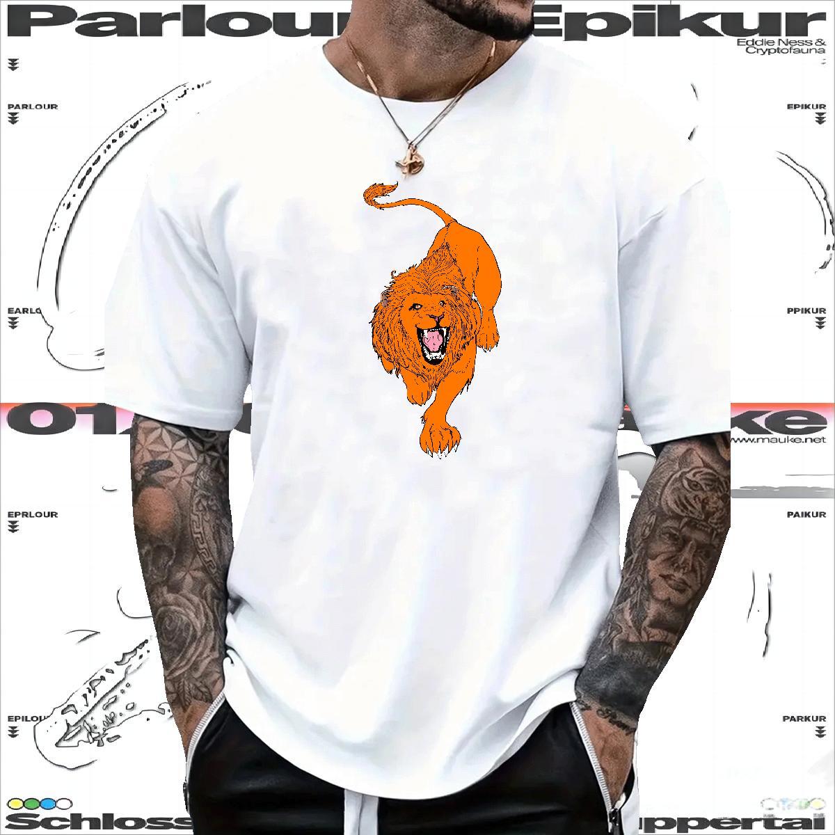 T-Shirts for Men 230g 100% Cotton tiger Home Outdoor Short Sleeve O-Neck Anime Tshirts 2024 Loose Fit Tops Shirt