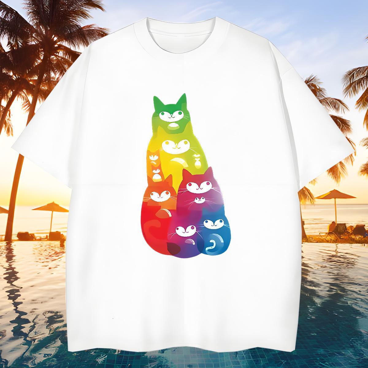 Popular Tshirts 230g Cotton cat T Shirts Men Casual Daily Wear Crew Neck Breathable Custom Printed New Arrival Clothings