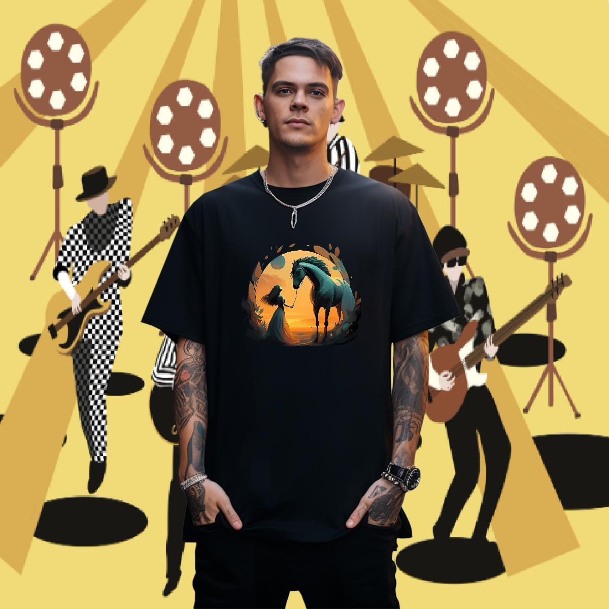 Stylist Mens T Shirts 100% Cotton 230g horse Daily Wear Tees Breathable Crew Neck Popular Men Tees Oversized 3XL 4XL